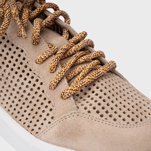 Tênis Vazado Flatform Tela Couro Suede Bege Oatmeal