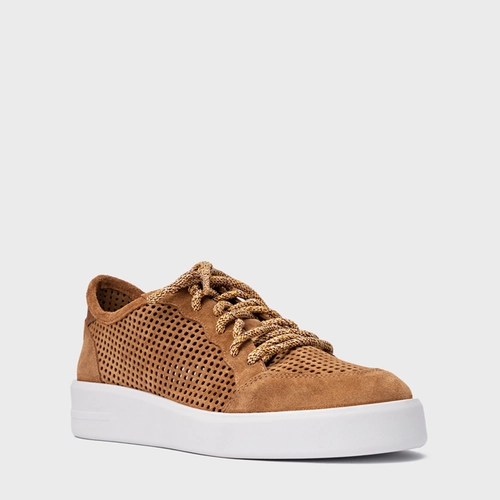 Tênis Vazado Flatform Tela Couro Suede Marrom Saddle