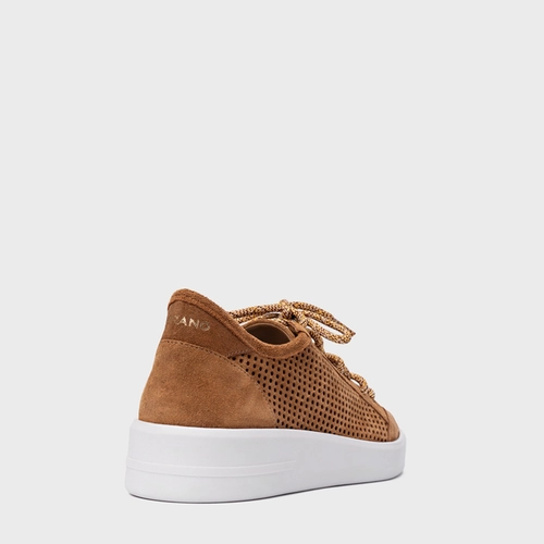 Tênis Vazado Flatform Tela Couro Suede Marrom Saddle