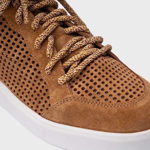 Tênis Vazado Flatform Tela Couro Suede Marrom Saddle