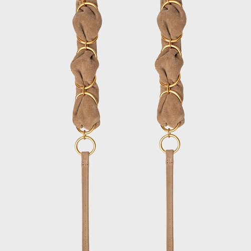 Cinto Elos Amarração Fino Couro Suede Bege Almond