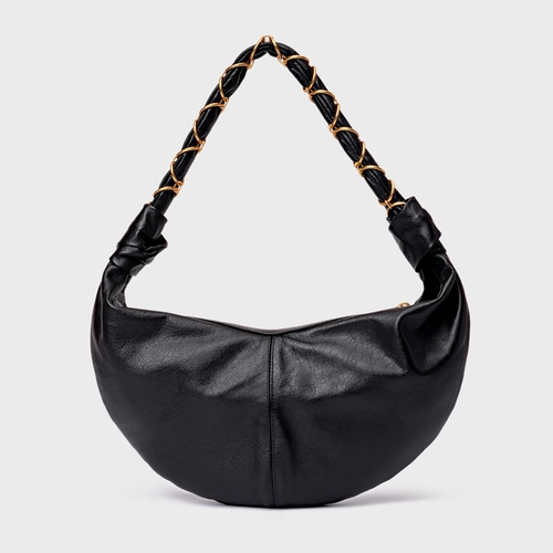 Bolsa Moon Shoulder Elos Média Couro Preto
