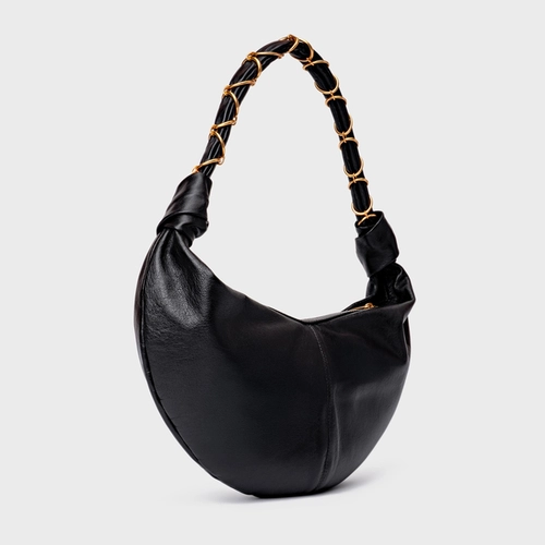 Bolsa Moon Shoulder Elos Média Couro Preto
