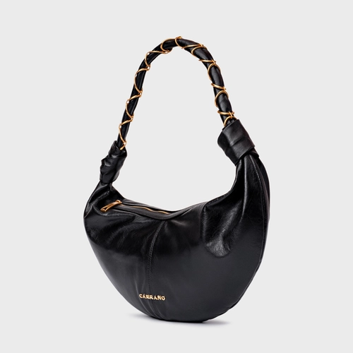 Bolsa Moon Shoulder Elos Média Couro Preto