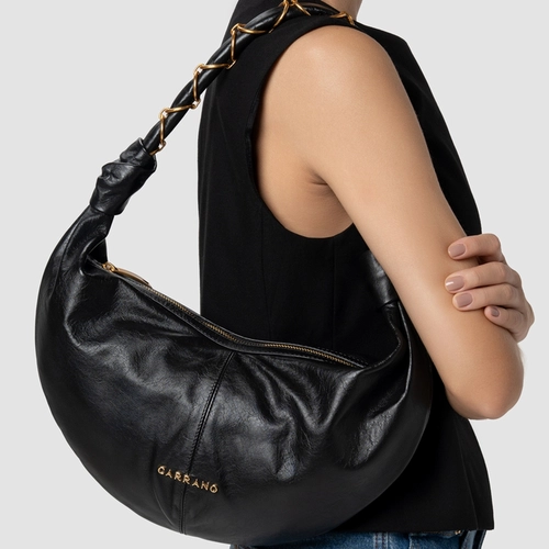 Bolsa Moon Shoulder Elos Média Couro Preto