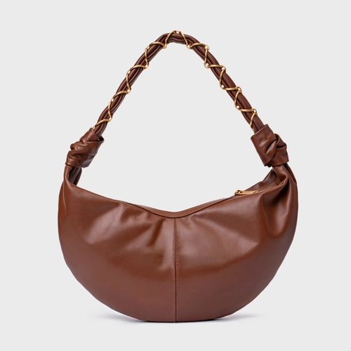 Bolsa Moon Shoulder Elos Média Couro Marrom Walnut