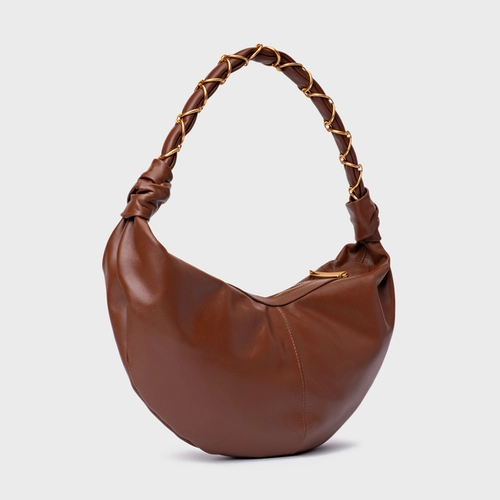 Bolsa Moon Shoulder Elos Média Couro Marrom Walnut