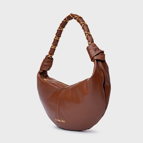 Bolsa Moon Shoulder Elos Média Couro Marrom Walnut