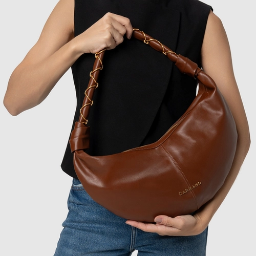 Bolsa Moon Shoulder Elos Média Couro Marrom Walnut