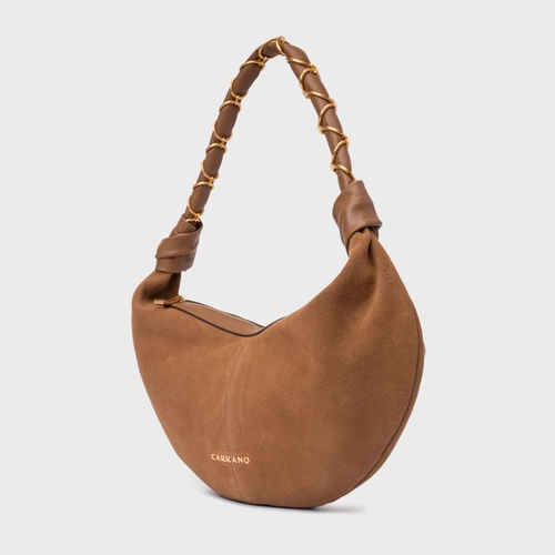 Bolsa Moon Shoulder Elos Média Couro Suede Marrom Saddle