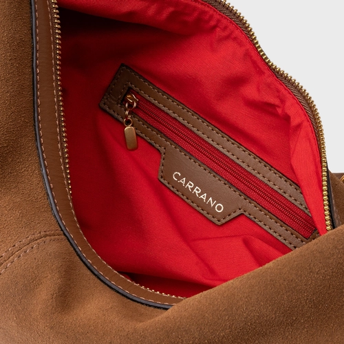 Bolsa Moon Shoulder Elos Média Couro Suede Marrom Saddle