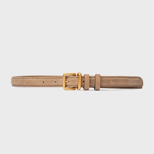 Cinto Regular Fino Couro Suede Bege Almond