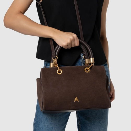 Bolsa Tote Gracie Média Couro Suede Marrom Ganache