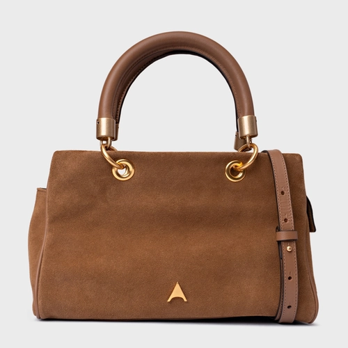 Bolsa Tote Gracie Média Couro Suede Marrom Saddle