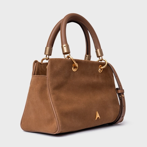 Bolsa Tote Gracie Média Couro Suede Marrom Saddle