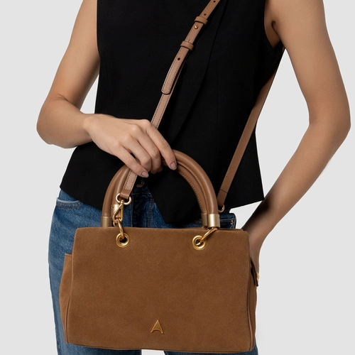 Bolsa Tote Gracie Média Couro Suede Marrom Saddle