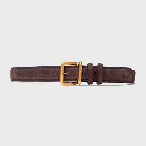 Cinto Regular Grosso Couro Suede Marrom Ganache