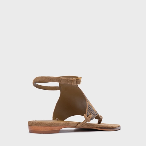 Sandália Rasteira Mosaic Studs Couro Suede Bege Almond