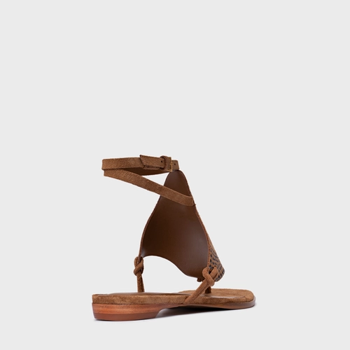 Sandália Rasteira Mosaic Studs Couro Suede Marrom Saddle
