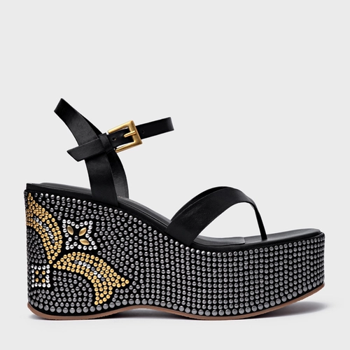 Sandália Mosaic Studs Plataforma Couro Preto
