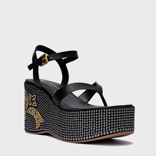 Sandália Mosaic Studs Plataforma Couro Preto
