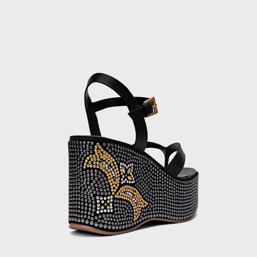 Sandália Mosaic Studs Plataforma Couro Preto
