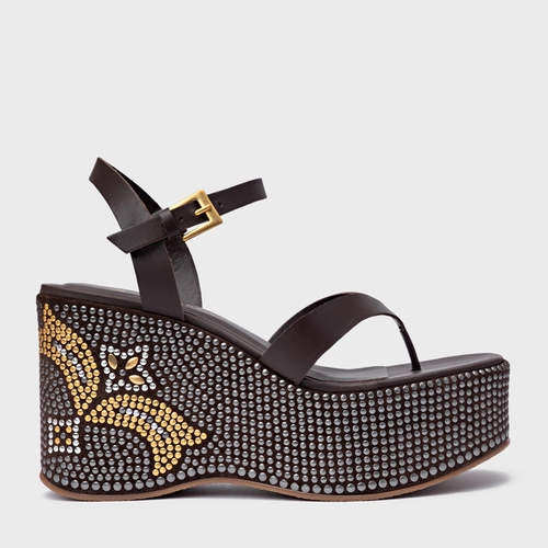 Sandália Mosaic Studs Plataforma Couro Marrom Ganache