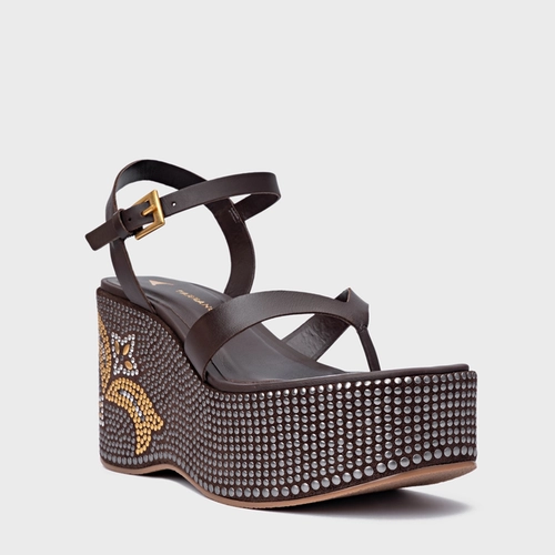 Sandália Mosaic Studs Plataforma Couro Marrom Ganache