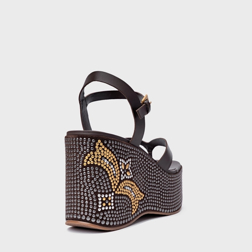 Sandália Mosaic Studs Plataforma Couro Marrom Ganache