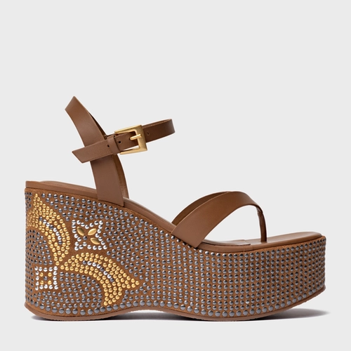 Sandália Mosaic Studs Plataforma Couro Marrom Gingerbread