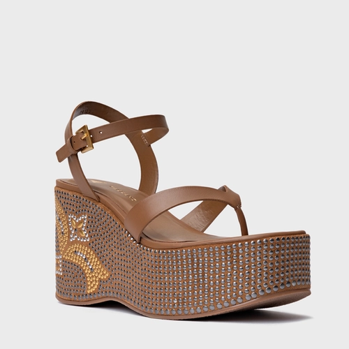 Sandália Mosaic Studs Plataforma Couro Marrom Gingerbread