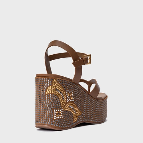 Sandália Mosaic Studs Plataforma Couro Marrom Gingerbread