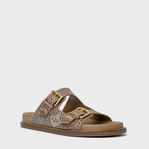 Rasteira Birken Mosaic Studs Couro Suede Bege Almond
