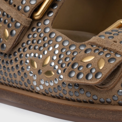 Rasteira Birken Mosaic Studs Couro Suede Bege Almond