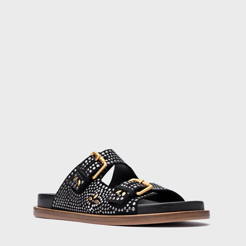 Rasteira Birken Mosaic Studs Couro Suede Preto