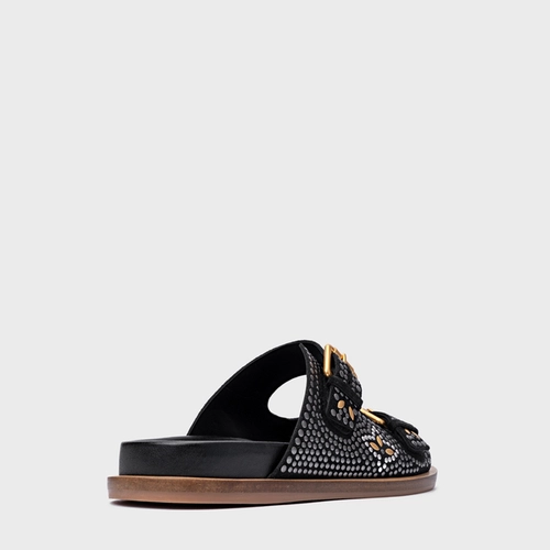 Rasteira Birken Mosaic Studs Couro Suede Preto