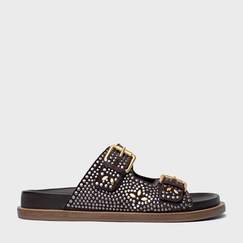 Rasteira Birken Mosaic Studs Couro Suede Marrom Ganache