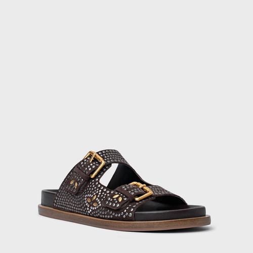 Rasteira Birken Mosaic Studs Couro Suede Marrom Ganache