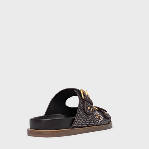Rasteira Birken Mosaic Studs Couro Suede Marrom Ganache