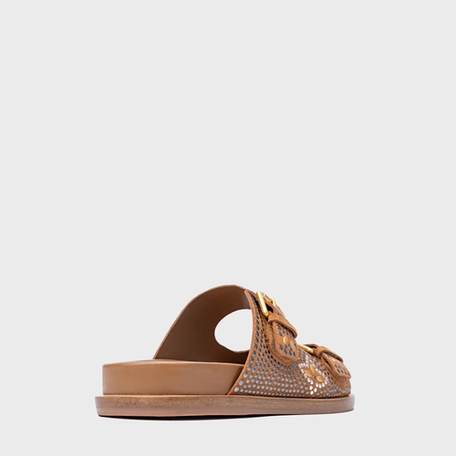 Rasteira Birken Mosaic Studs Couro Suede Marrom Saddle