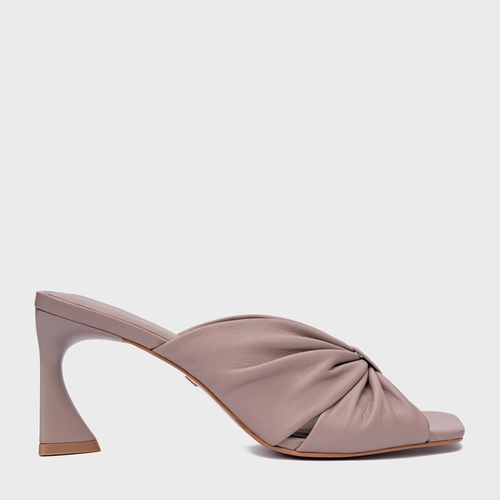 Open Mule Drape Salto Allure Couro Bege Beaver