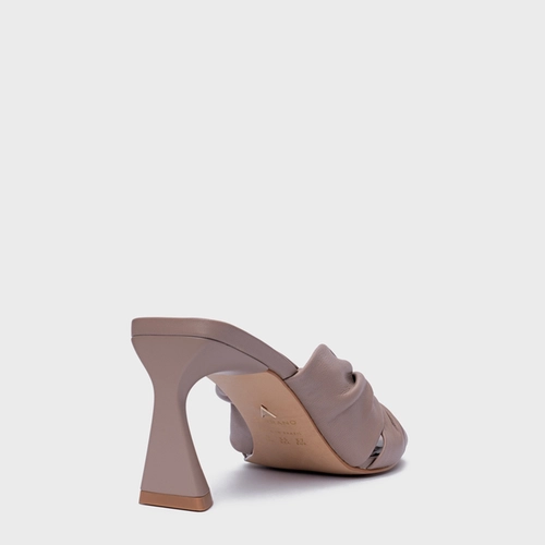 Open Mule Drape Salto Allure Couro Bege Beaver
