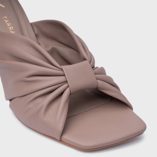 Open Mule Drape Salto Allure Couro Bege Beaver
