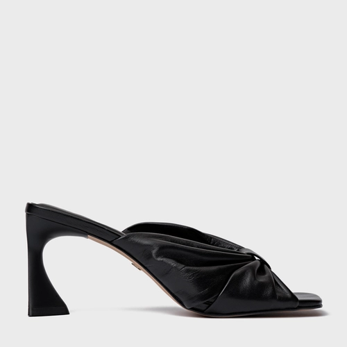 Open Mule Drape Salto Allure Couro Preto