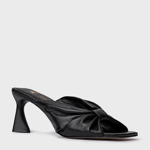 Open Mule Drape Salto Allure Couro Preto