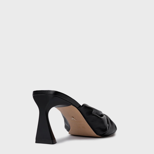 Open Mule Drape Salto Allure Couro Preto