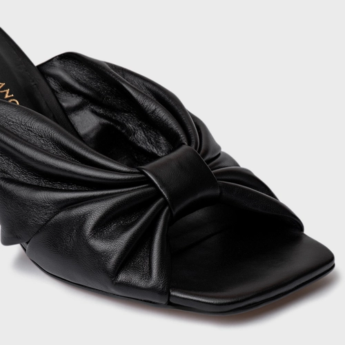 Open Mule Drape Salto Allure Couro Preto