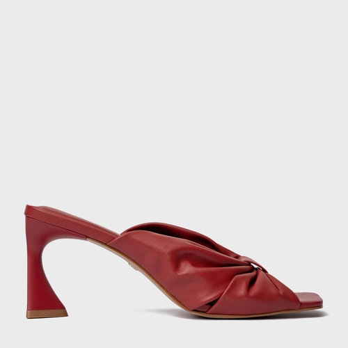 Open Mule Drape Salto Allure Couro Vermelho Spice