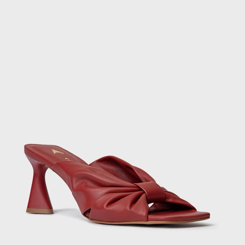 Open Mule Drape Salto Allure Couro Vermelho Spice