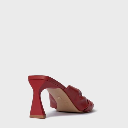 Open Mule Drape Salto Allure Couro Vermelho Spice